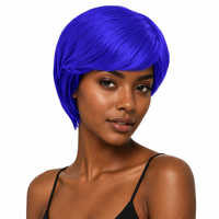 Wig sintetis pendek berlapis biru untuk wanita, tahan panas, sempurna untuk pesta dan acara sehari-hari