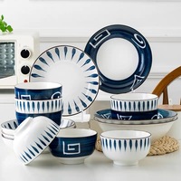 Nordic Style Europe Luxury Fine Dinnerware Set Blue Porcelain Ceramic Restaurant Plates Wholesale Dinnerware Sets