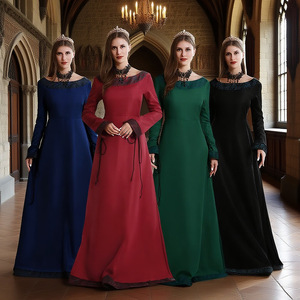 Vestido Vintage Europeo para Mujer, Estilo Retro de Mediados de Siglo, con Hombros Descubiertos, Manga Larga, Cintura Natural y Diseño de Empalmes - Product Image 1