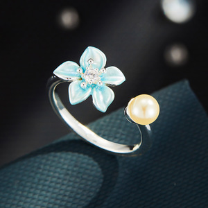 Flower Open <b>Ring</b> With Imitation Pearl Adjustable Index <b>Finger</b> <b>Ring</b> For Gift Jewelry - Product Image 1