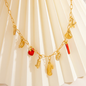 Collar de acero inoxidable con colgante de caballito de mar y concha, chapado en oro, cadena para clavícula, joyería de moda para fiestas - Product Image 1