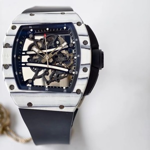 Montre mécanique de luxe pour hommes, boîtier tonneau, cadran squelette, tourbillon blanc, cristal saphir, bracelet en silicone, 42mm - Product Image 3
