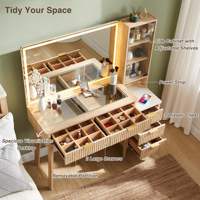 Combohome Coiffeuse convertible cannelée 48 pouces avec grand miroir éclairé 36 pouces, table de maquillage moderne avec 5 tiroirs pour chambre et hôtel