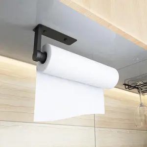 Porte-papier hygiénique noir auto-adhésif en aluminium pour espace Porte-serviettes de cuisine Porte-rouleau de papier de cuisine sous l'armoire de cuisine