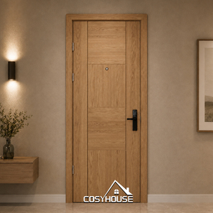 Custom Natural Oak Panel Wooden Interior Door with Smart Lock <b>for</b> Bedroom Apartment and Office - Product Image 1