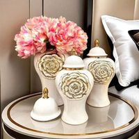 Vase Jarre Général en Porcelaine Blanche Plaqué Or de Qualité Export, Style Européen, Ornement Floral, Artisanat de Luxe Léger, Modèle
