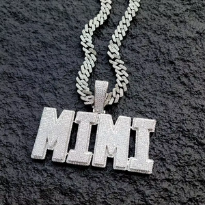 Alphabet Charm Laser Logo Pendant <b>Necklace</b> Unisex Custom Hip Hop Iced-Out Design Rhodium Plated 925 <b>Silver</b> Statement Jewelry for - Product Image 2