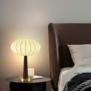Lampe de table de style chinois nordique, E27 LED, à intensité variable, lampe de chevet, simple, artistique, en tissu, rétro, créative - Product Image 3