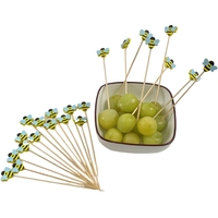 100 pièces jaune abeille bambou brochette 12cm mignon dessin animé fruits plateau fourchette Snack bâton fête des enfants
