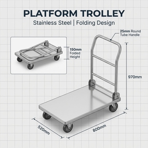 Commercial Kitchen Restaurant Bakery Canteen Heavy Duty Foldable Stainless Steel <b>Platform</b> Cart with Wheels - Product Image 6
