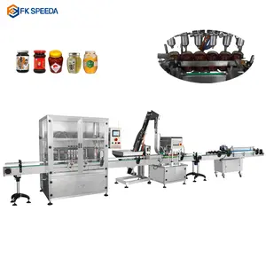 Automatic Jam Honey Hot Chili Soy Sauce Metal Twist Off Bottle lid Glass Jar Paste Filling Capping Labeling Machine
