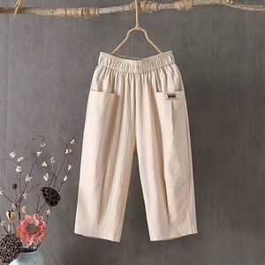 Women's Cotton Linen Capri Pants Harem Style Elastic Waist Loose Fit Breathable Casual Pants Mid Waist With Pocket JN8207 - Product Image 5