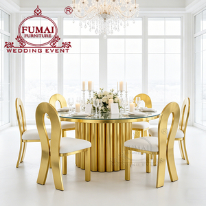 Mesas de comedor de cristal de acero inoxidable redondas de lujo modernas para bodas - Product Image 4