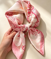 Kerudung Wanita Cetak Persegi 70x70cm, Bahan Satin Polyester Lembut, Kerudung Leher, Bandana Rambut, Logo Custom