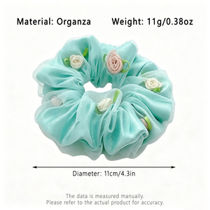 Elastico per capelli in organza <span class=keywords><strong>rosa</strong></span> shocking a forma di <span class=keywords><strong>rosa</strong></span>, stile Kawaii, per donne e ragazze, ideale per matrimoni, sposa, feste, accessorio floreale dolce e grazioso - Product Image 3