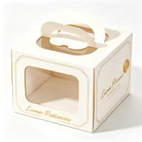 Boîte à gâteau jetable rose doré avec poignée, logo personnalisé, élégante, en carton avec pelliculage mat, forme personnalisable