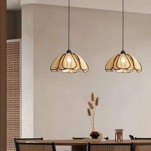 Lampadario Moderno Rotondo per Interni, Design Naturale con Paralume in Legno e <span class=keywords><strong>Rattan</strong></span>, per Cucina e Ristorante - Product Image 2