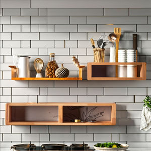 Ripiano in legno a un solo livello montato a parete con tecnica intagliata scatola galleggiante di stoccaggio e cavo Organizer per soggiorno o armadio - Product Image 4