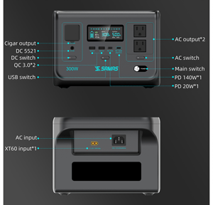 Station d'alimentation portable 288Wh 300W LiFePO4, générateur solaire MPPT à onde sinusoïdale pure, charge AC/solaire/voiture, camping, maison - Product Image 3