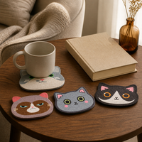 Ensemble de sous-verres en feutre en forme de chat mignon, sous-verres colorés pour tasses à café, mugs, décoration de table pour la maison et le bureau