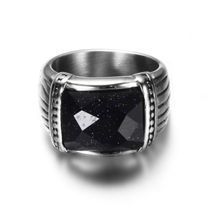 Bague en acier inoxydable tendance 13 mm avec grenat rouge et saphir bleu sertis clos, bijou unisexe, cadeau, forme géométrique - Product Image 5