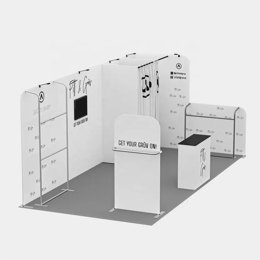 मॉड्यूलर कस्टम डिजाइन एल्यूमीनियम 10x10 10x20ft पोर्टेबल व्यापार शो एक्सपो प्रदर्शन बूथ
