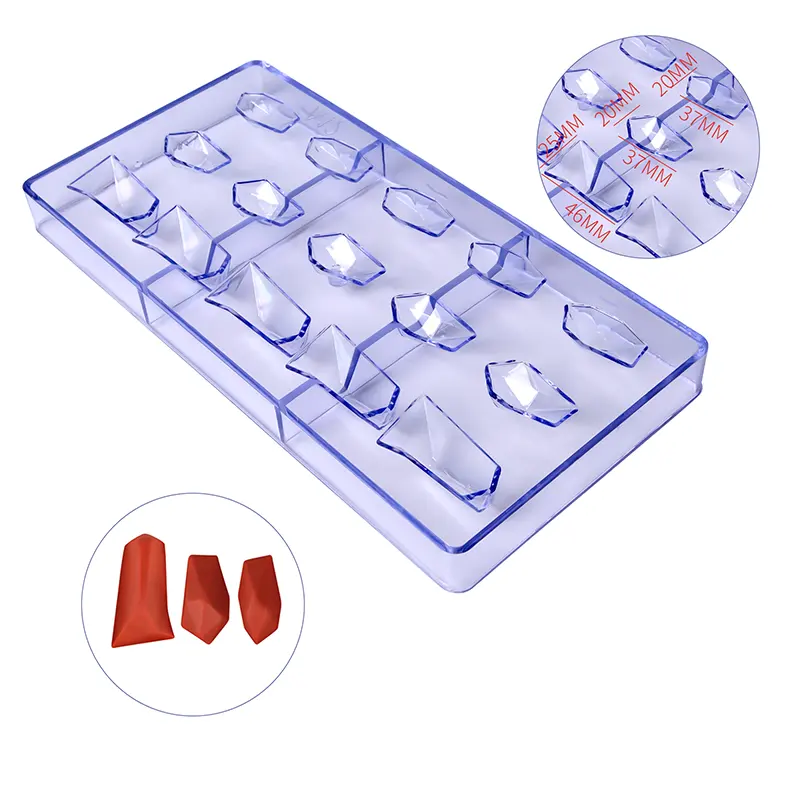 Moldes de plástico con forma de diamante para Fondant, moldes de plástico transparente 3D para dulces, Chocolate, para hornear, 15 cavidades