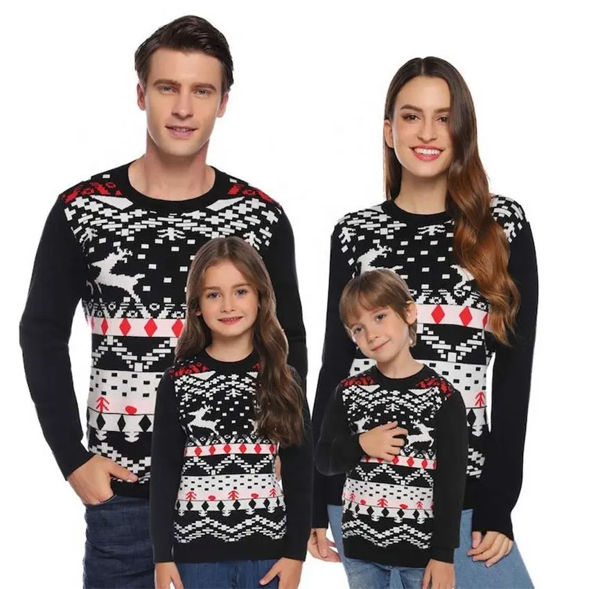 2022 Amazon Hot Selling Xmas Custom Parent Child Clothing Adult Kids Family Christmas Sweater Ugly