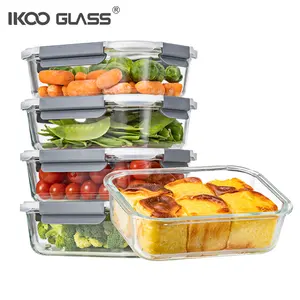 IKOO 2L Oven-Safe Rectangle Glass Lunch Box Container Set With Lid OEM/ODM For Food Storage Preservation