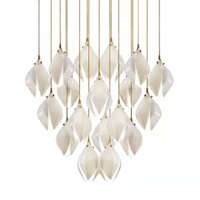 Lustre suspendu en céramique en forme de pétale de magnolia, style nordique moderne, pour chambre à coucher, restaurant, villa avec escalier duplex, LOFT