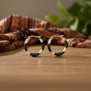 Orecchini a Cerchio in Acciaio Inossidabile Placcati Oro, Bicolore Verde e Nero, Gioielli da Festa alla Moda per Donne, Orecchini Pendenti Trendy - Product Image 2