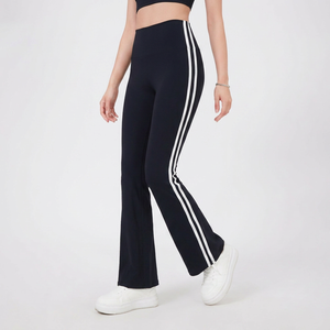 Wholesale Women High Rise Striped Side <b>Flared</b> <b>Leggings</b> Butt Lifting Nude Sense Slim Fit Pants for Daily Yoga Running Sports - Product Image 1