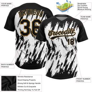 Maillot de baseball personnalisé noir, blanc et or, sublimé, anti-humidité, unisexe, pour adulte, uniforme de sport de softball, nom et numéro brodés - Product Image 3