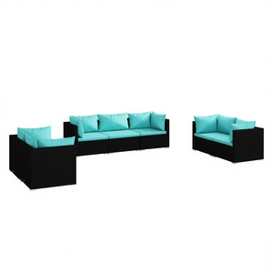 Ensemble de salon de jardin en rotin noir 6 places, résistant aux intempéries, mobilier d'extérieur au design contemporain - Product Image 1