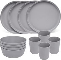 Ensemble d'assiettes et bols en fibre de bambou RPET PLA PP Passe au lave-vaisselle et au micro-ondes Lot de 4 vaisselle de cuisine durables
