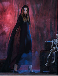 Halloween Cosplay Femmes <span class=keywords><strong>Mort</strong></span> Enfer Sorcière Diable Vampire Uniforme Noir Longue Robe Fête Cosplay Jour des Morts Opéra Costume - Product Image 3