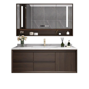 Meuble de salle de bain de style chinois moderne avec lavabo en céramique ardoise, vasque de lavage des mains et armoire miroir intelligente - Product Image 5