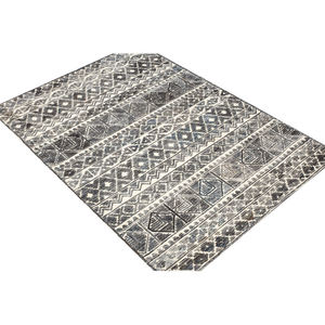 Handmade Modern Wool Area <b>Rug</b>-Medium Pile Cut Pile Geometric Pattern Ivory And Black <b>Thin</b> Large Size for Living Room or Bedroom - Product Image 5