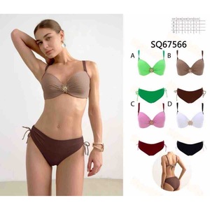 Costume da bagno bikini taglie forti con controllo pancia, modello conservativo da spiaggia con dettagli a fiocco per donna, taglie 46 48 50 52 - Product Image 1