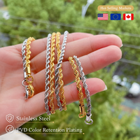 Colliers en chaîne torsadée en acier inoxydable plaqué or 4 mm, étanches, pour hommes/femmes, vente en gros, personnalisables, plaqués PVD