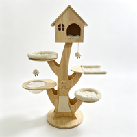 Arbre à chat TreeHaus moderne et luxueux, en forme d'arbre, avec maisonnette en bois, bol en acrylique, perchoirs rembourrés, 4 niveaux, pour chats d'intérieur