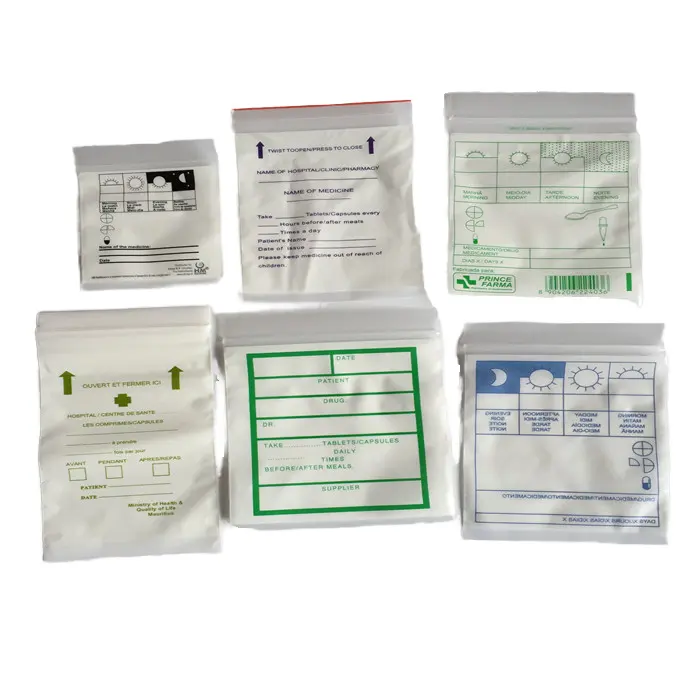 Embalagem de cápsulas descartáveis personalizadas de melhor qualidade à prova de água comprimidos transparentes de LDPE dispensando saco plástico pequeno Ziplock para comprimidos de medicina