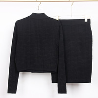 Printemps délicatesse solide Vintage Tweed dame costume de bureau Double boutonnage court longueur Blazer mince Mini jupe femmes 2 pièces