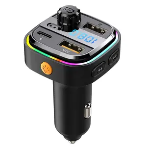 Car FM Transmitter Bluetooth 5.3 Handsfree With Type-C Dual USB 3.1A Fast Charger Ambient Light Cigarette lighter FM Modulator