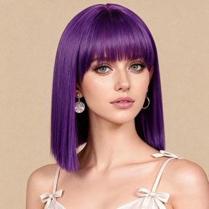 Pelucas Modernas de Color <span class=keywords><strong>Rosa</strong></span> para Mujer, Peluca Corta con Flequillo, Cabello Sintético Resistente al Calor, 12 Pulgadas, para Uso Diario, Fiestas, Disfraces de <span class=keywords><strong>Halloween</strong></span> - Product Image 4