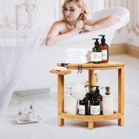 Banquette de douche d'angle à 2 niveaux Tabouret imperméable pour salle de bain Rasage des jambes Chaise de bain en bambou avec porte-savon supplémentaire et crochets