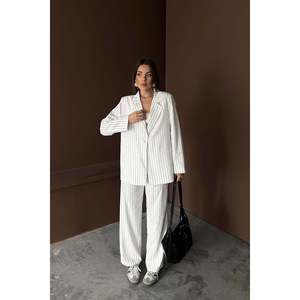 <b>White</b> Striped Jacket And Trousers <b>Set</b> - <b>White</b> - Product Image 3