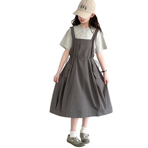 Conjunto <span class=keywords><strong>de</strong></span> 2 piezas <span class=keywords><strong>de</strong></span> verano <span class=keywords><strong>para</strong></span> niña, camiseta <span class=keywords><strong>de</strong></span> manga corta y vestido con tirantes ajustables, ideal <span class=keywords><strong>para</strong></span> la escuela, uso diario informal - Product Image 4