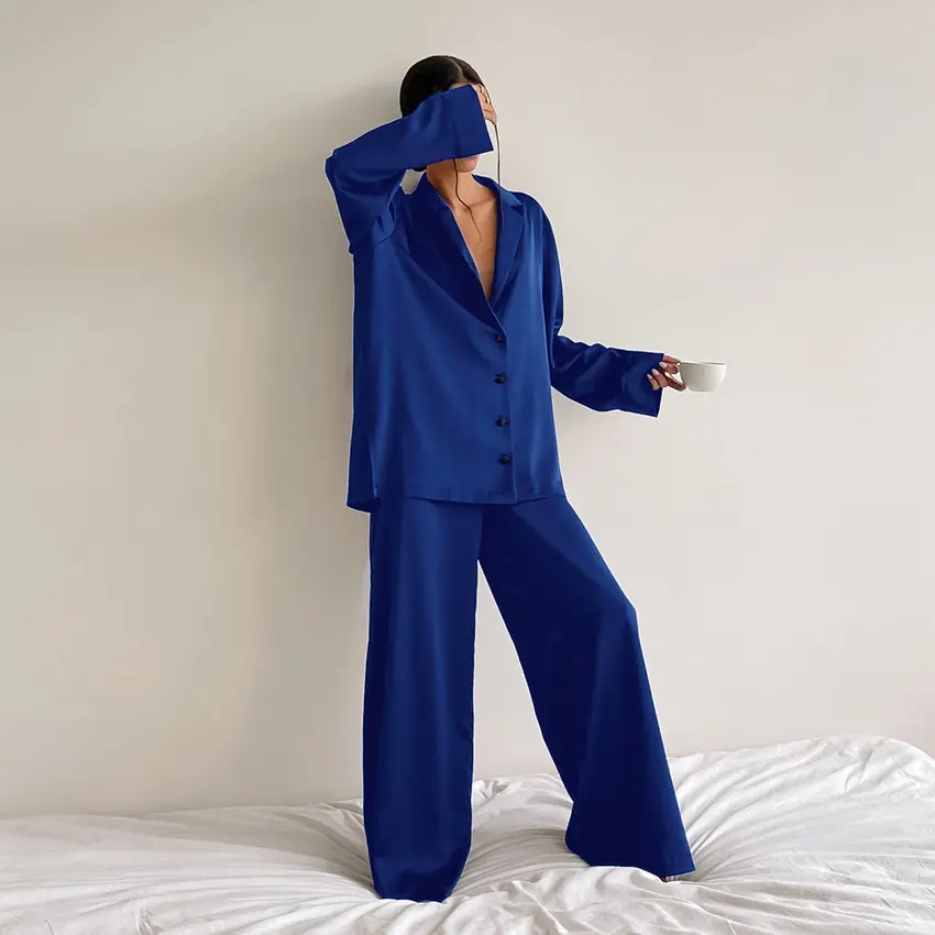 Drop Shipping Women's Silk Satin Casual Pajamas Set 2 Pcs Sleepwear loungewear for women set