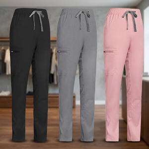 Pantalon de travail médical uni de haute qualité, coupe droite, taille élastique, grande taille, multi-poches, tricoté, pour salon de beauté - Product Image 4